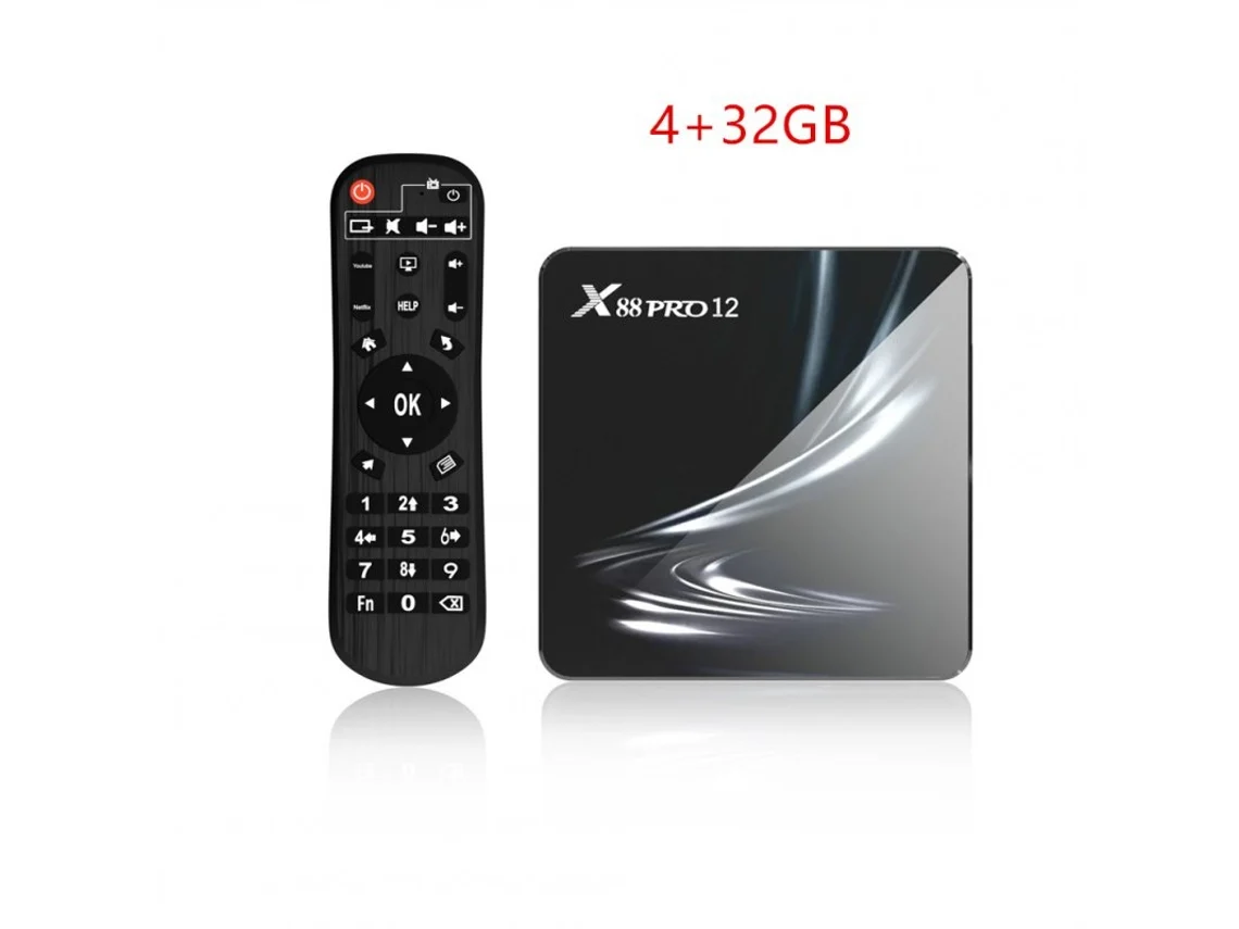 Box Smart Tv X88 Pro 12 Set- Rk3318 android 12.0 HD de doble banda Wifi6 Bluetooth Negro 4GB + 32GB Enchufe de EE UU.