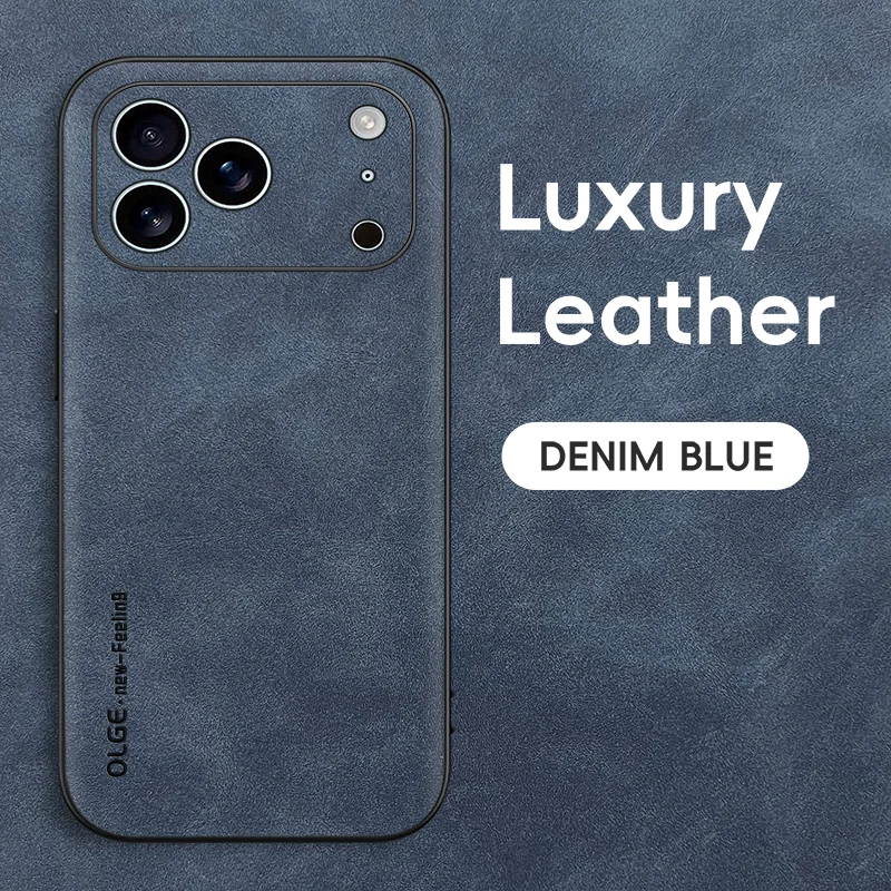 (iphone 12 Pro Max Azul) Funda De Cuero Genuino Para Iphone, Fabricada En Piel De Oveja Resistente A Los Golpes.