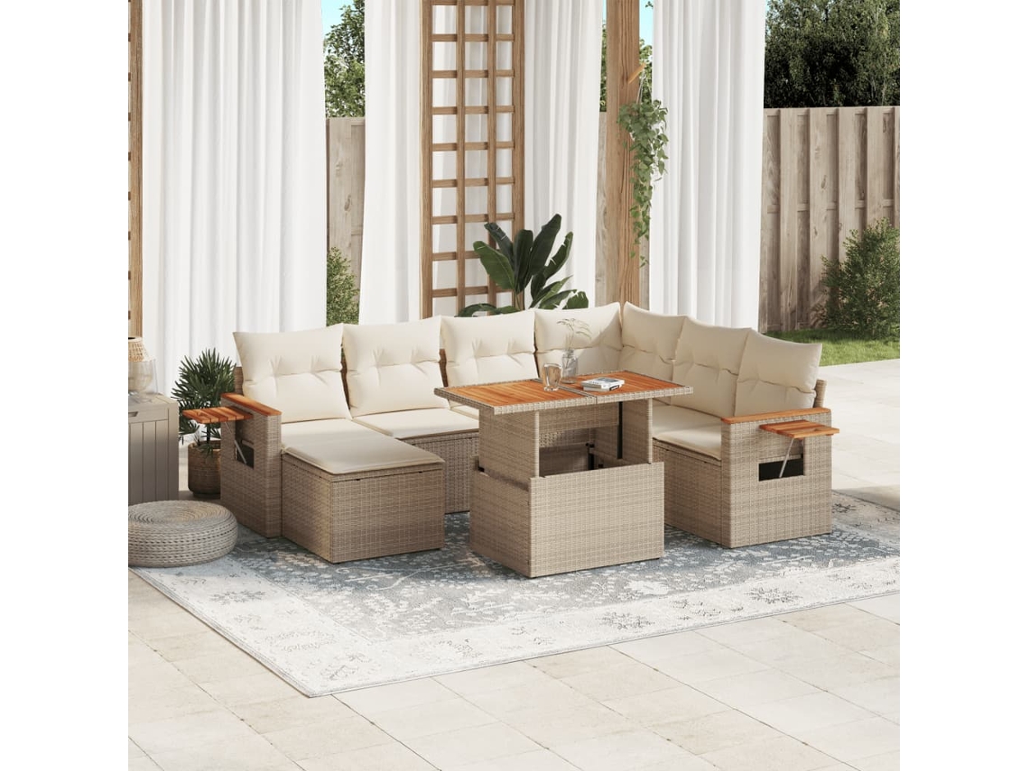 Conjunto de 8 sofás de jardín con cojines de mimbre beige Dkd Home Decor