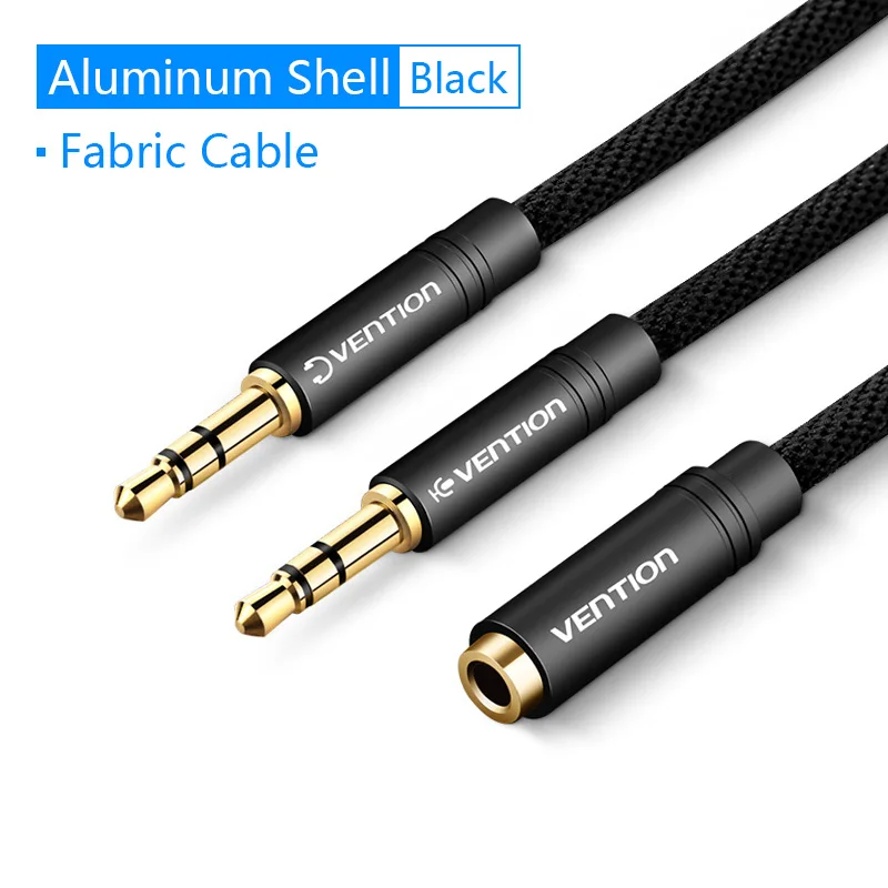 Divisor de audio auxiliar de 3,5 mm, 1 hembra a 2 machos, para ordenador, auriculares con micrófono, cable trenzado