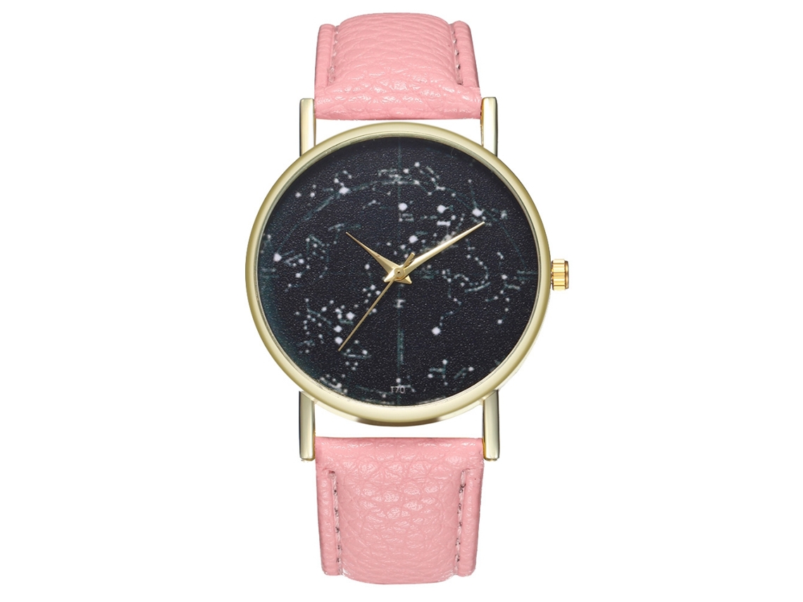 Reloj De Pulsera De Cuarzo Para Mujer Y Hombre Con Correa De Cuero Pu Rosa