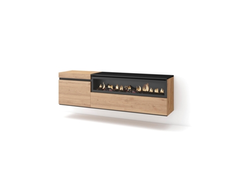 Mueble TV Televisión 150x45x35cm Para TV hasta 65 Chimenea eléctrica Colgado Suspendido Roble y negro