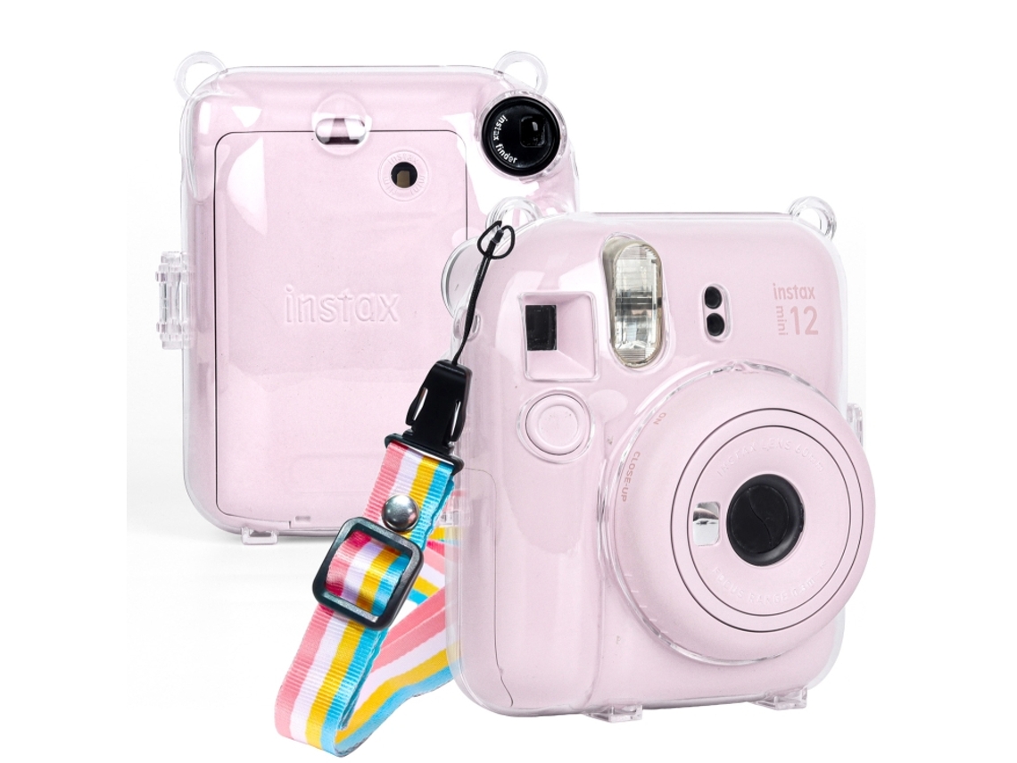 Estuche rígido de cristal para cámara Fujifilm Instax Mini 12 con correa para el hombro transparente Zruxe