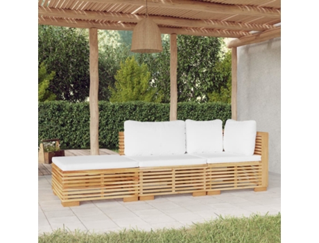 Conjunto 3 muebles de jardín VIDAXL y cojines madera maciza teca