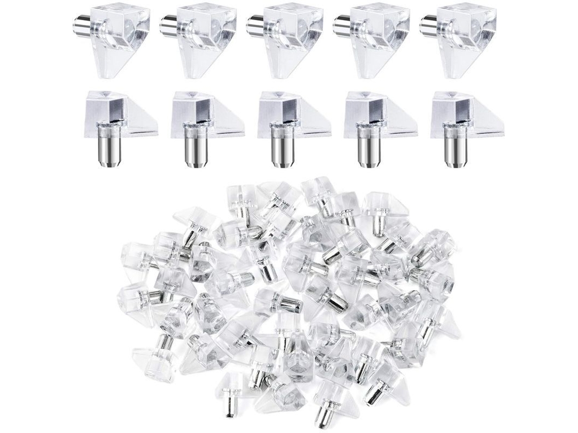 100 Pasadores Para Estantes De 5 Mm, De Acero Galvanizado Y Soportes De Plástico Transparente Para Gabinetes De Vidrio O Madera.