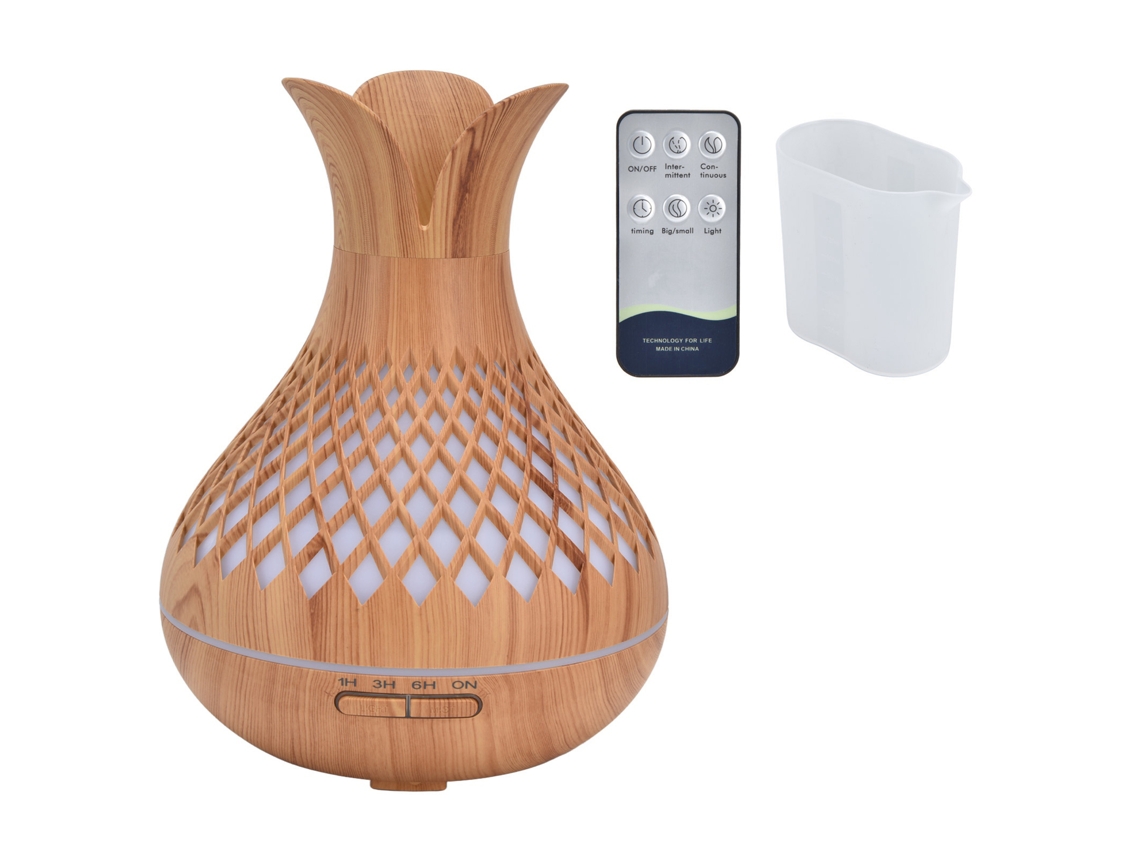 Humidificador De Aromaterapia De 500 Ml, Silencioso, Con Luces Led Y Mando A Distancia, De Madera.