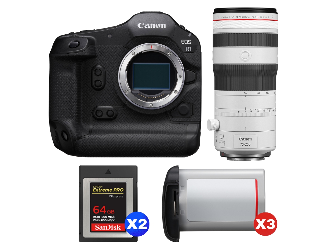 Canon Eos R1 + Rf 70-200mm F/2.8 L Is Usm Z Blanco + 2 Sandisk 64gb Extreme Pro Cfexpress Type B + 3 Canon Lp-e19 + Ebook Pricedirect