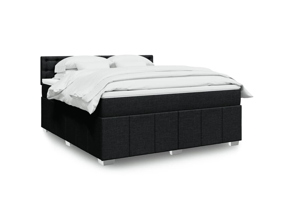 Cama Box Spring Con Colchón Tela Negro 180x200 Cm