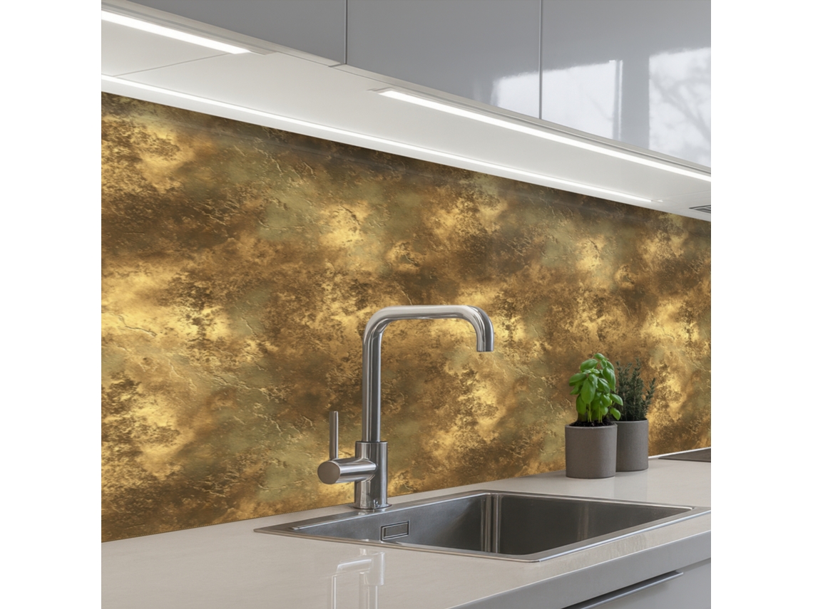 Paneles antiguos para salpicadero de cocina - Aspecto metálico - Dorado 150x60 cm