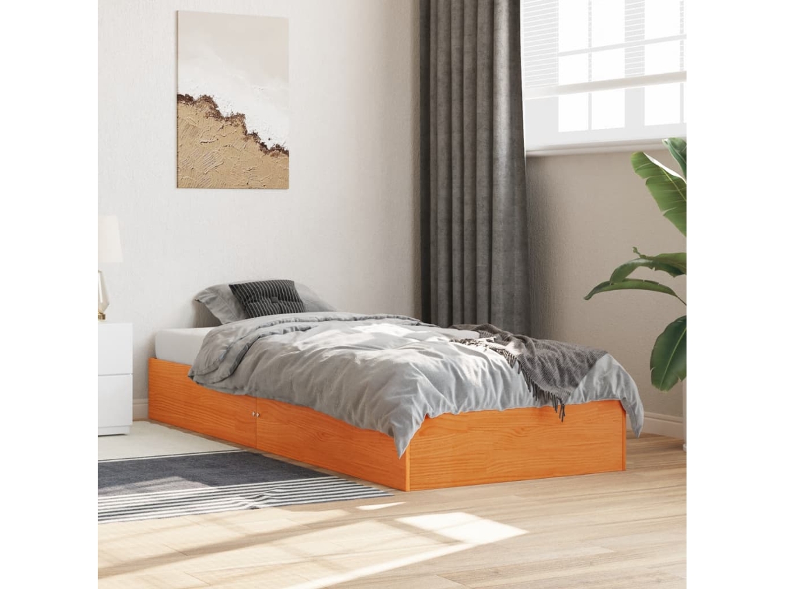 Estructura De Cama Sin Colchón Madera Maciza Marrón 90x190 Cm