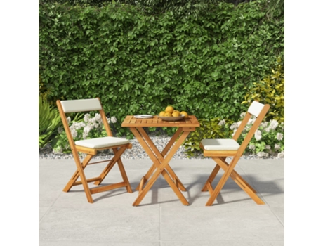 MAISON EXCLUSIVE Mesa y sillas plegables terraza 3 pzas y cojines madera acacia