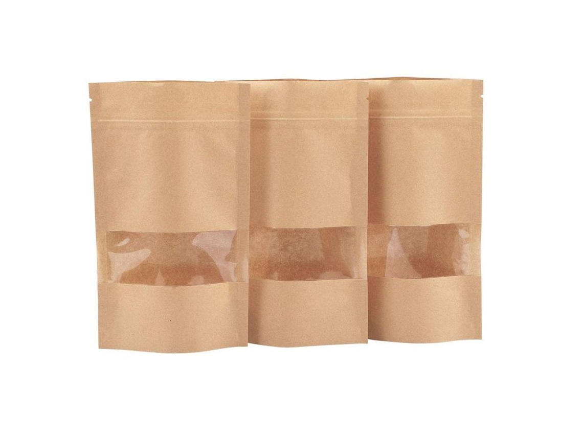 50 Bolsas Reutilizables Con Cierre Hermético De Papel Kraft Marrón, Con Base Plana, 9x14cm