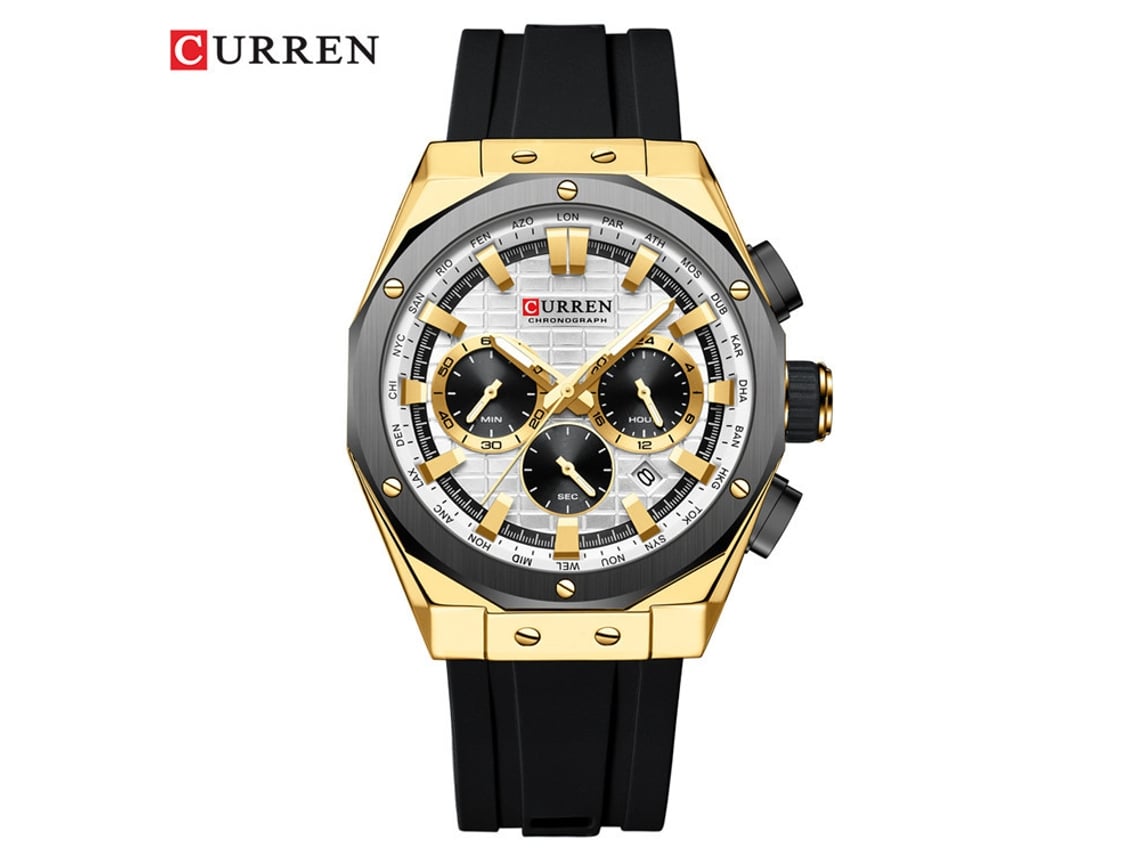 Reloj De Pulsera Deportivo Para Hombre Con Esfera Grande Y Correa De Caucho, Cronógrafo Multifuncional De Seis Agujas.