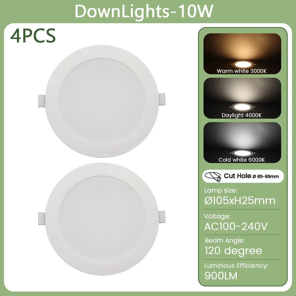 Dos Focos Led Empotrables Para Techo (10w, Luz Blanca Fría De 6000k) Adecuados Para La Iluminación Interior Del Hogar.
