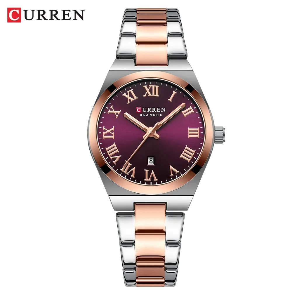 Relógio Feminino (roxo) Com Mostrador De Data, Em Aço Inoxidável.
