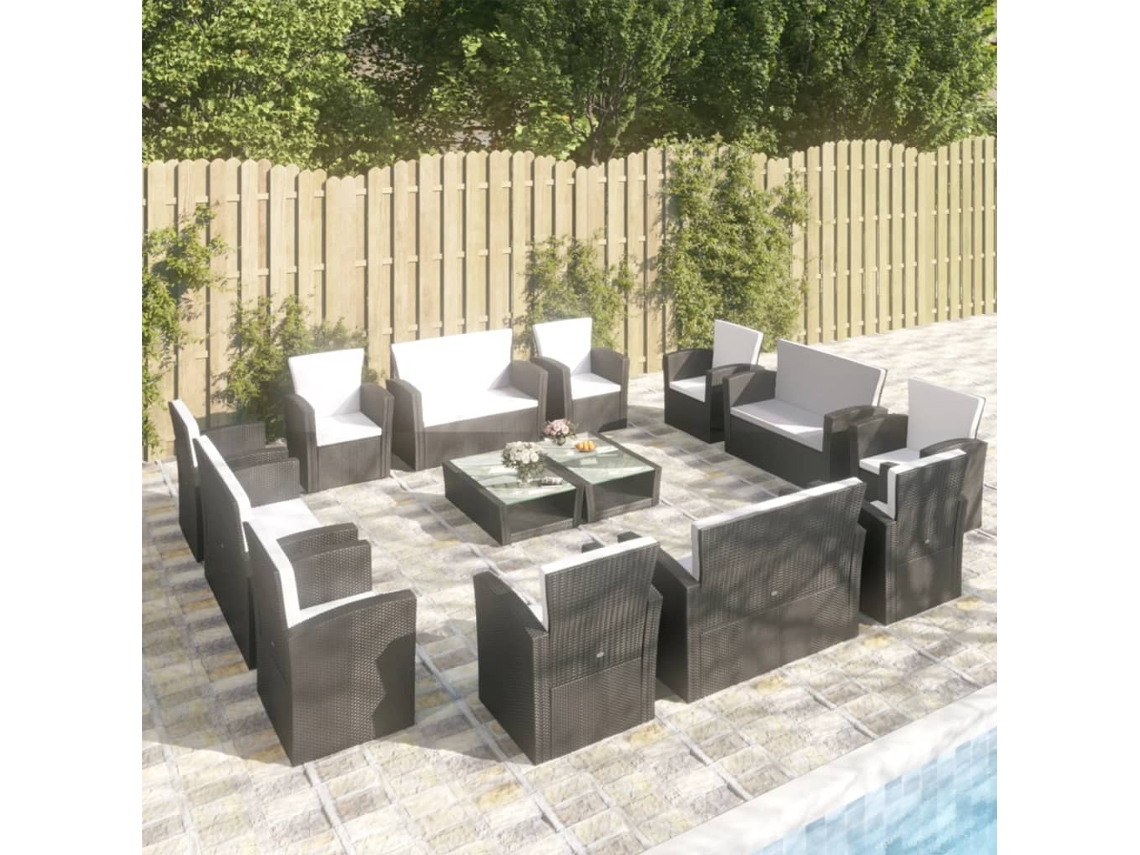 Conjunto de jardín DKD Home Decor de 16 piezas con cojines de mimbre negros