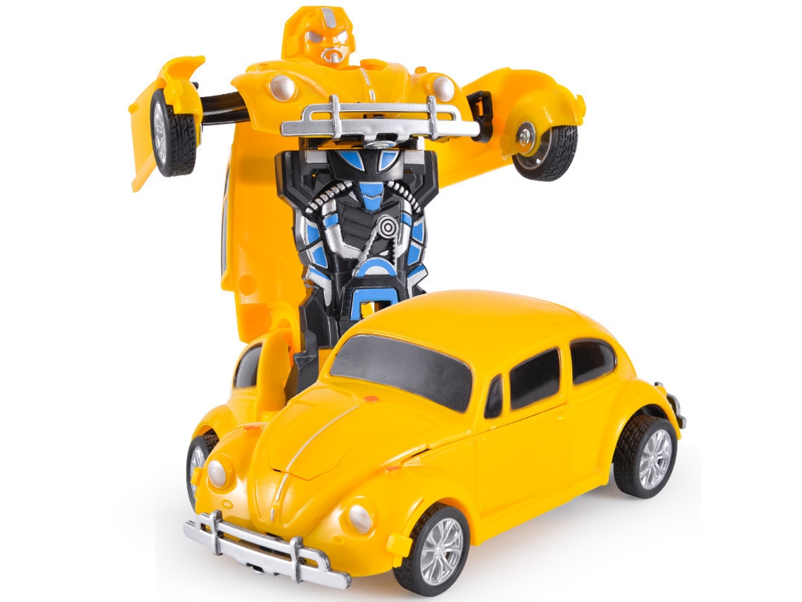 Mini coche robot transformable Beetle de juguete, ideal como regalo de cumpleaños para niños (amarillo)