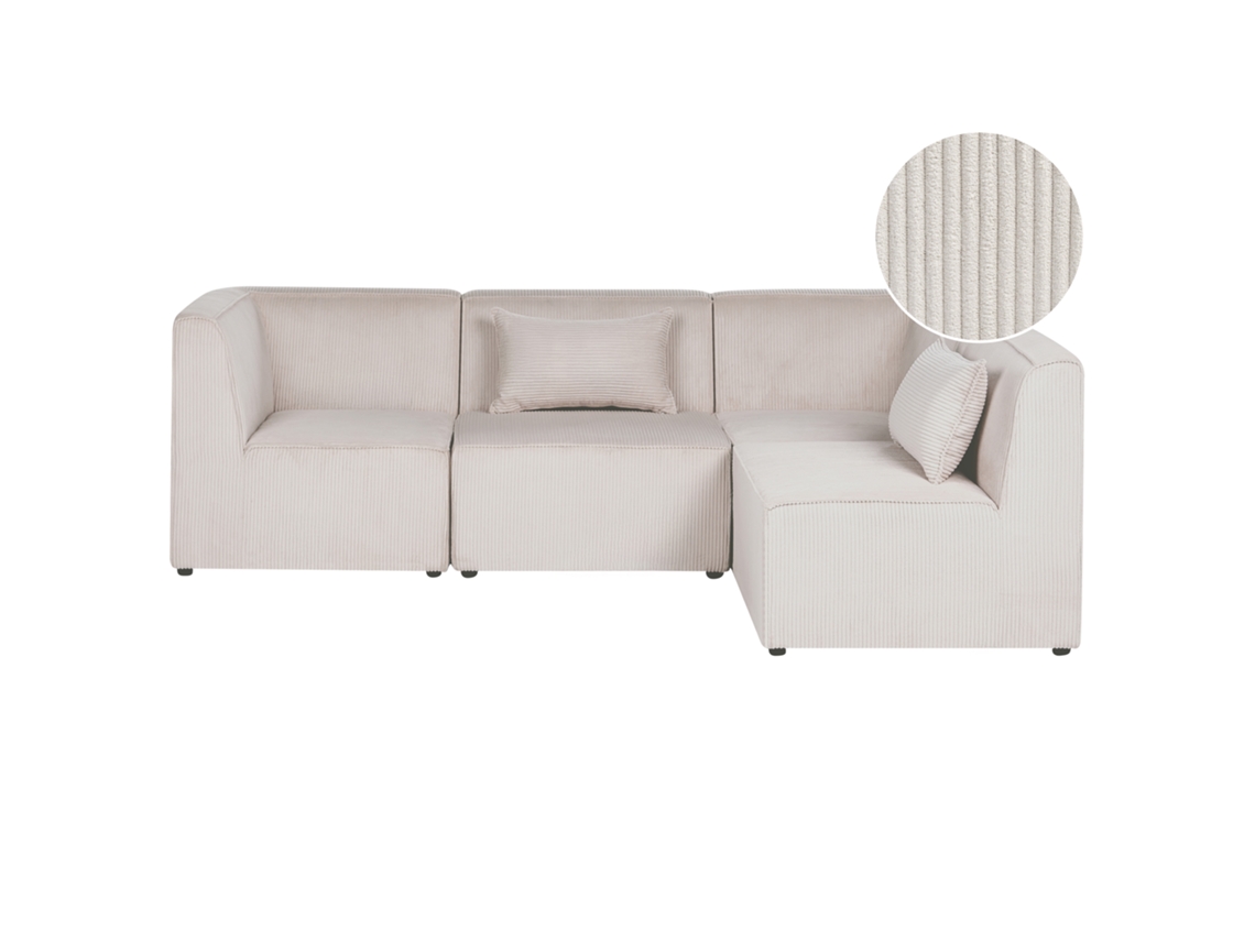 Sofá Modular Moderno Beliani Lemvig De Bombazine Creme 250x166x78