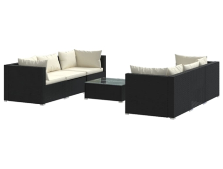 Conjunto 7 de muebles de jardín y cojines VIDAXL ratán sintético negro