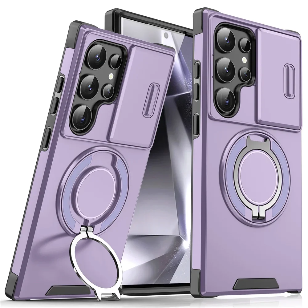 (samsung S24, Morado) Funda Magnética Deslizante Para Teléfono Samsung, Protege La Cámara.
