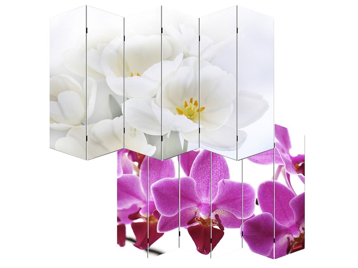Biombo separador de ambientes de 6 paneles, 180 x 240 cm, diseño orquídea Par04008