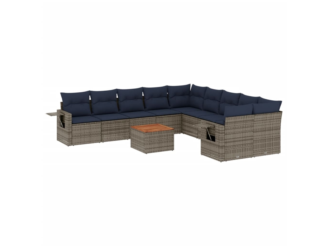 Conjunto de sofás de jardín, 11 piezas, cojines, ratán gris. EXCLUSIVO DE MAISON.