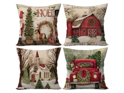 Juego De Fundas De Almohada Navideñas (4 Piezas) - Decoración Navideña Para El Hogar - Sofá - Almohada Navideña