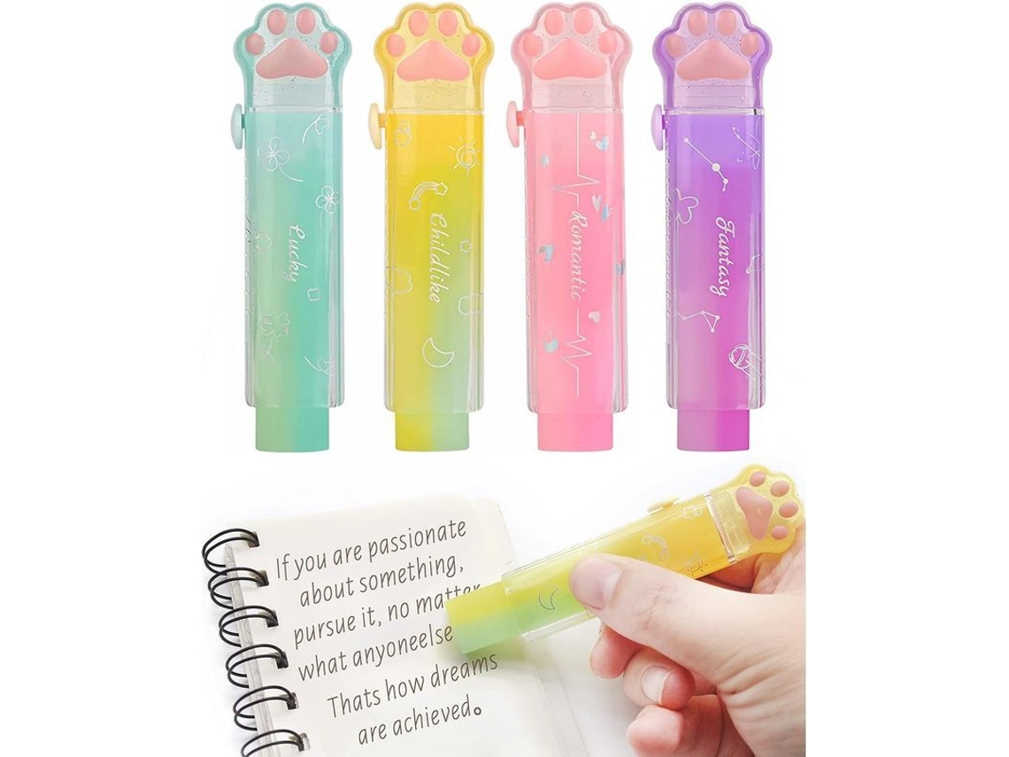 4 Gomas De Borrar Retráctiles Con Funda Degradada Con Forma De Pata De Gato Para Niños, Escuela Y Oficina.