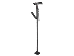 Bastón telescópico plegable con luz LED y alarma, ideal para personas mayores.