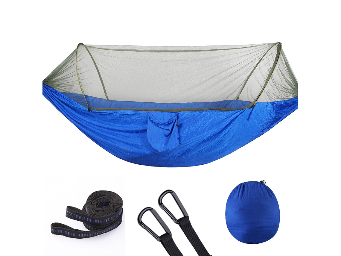 Hamaca Portátil Individual Con Mosquitera, Adecuada Para Mochileros Y Campamentos Al Aire Libre (290x140 Cm) Azul Siurn