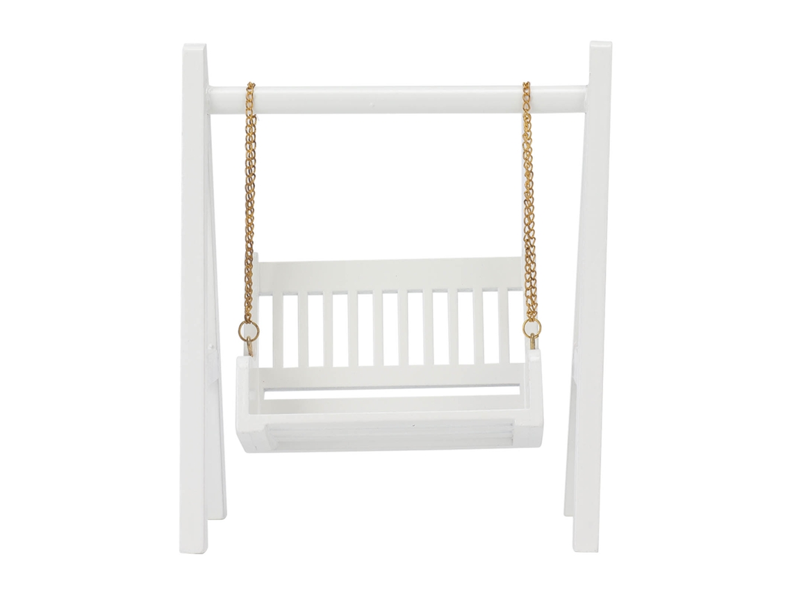Ats-columpio De Muñecas De Madera Blanca Con Cadena Dorada Miniatura Exquisita Decoración Para Casa De Muñecas 1/12