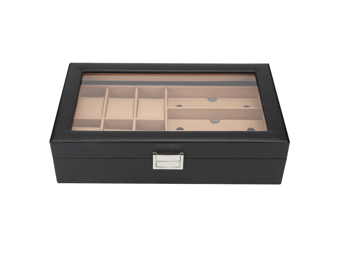 Organizador con 6 compartimentos para relojes, gafas y joyas.
