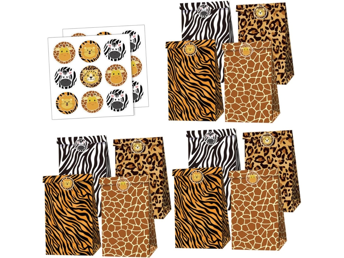 Bolsas para dulces de fiesta con elegante estampado animal, 12 unidades, para envolver galletas y guardarlas - Gokoco