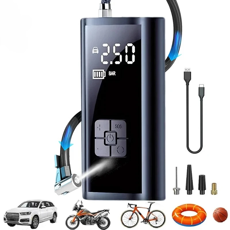 Compresor de aire portátil (alimentado por batería), inflador de neumáticos, bomba de aire inalámbrica para automóvil, 4000 mAh