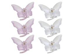 6 horquillas de plástico con forma de mariposa esmeriladas, decorativas, ideales para cabello fino.