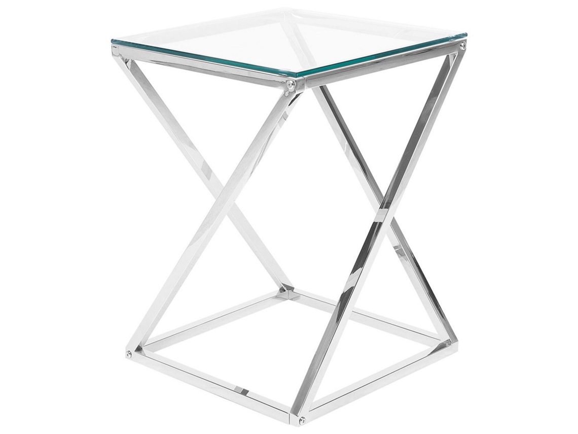 Mesa de centro BELIANI Beverly de Vidrio Plateado 40x40x55