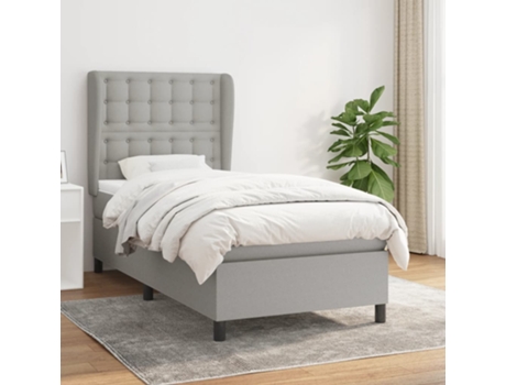 vidaXL Cama con somier y colchón 90x200 cm tela gris claro