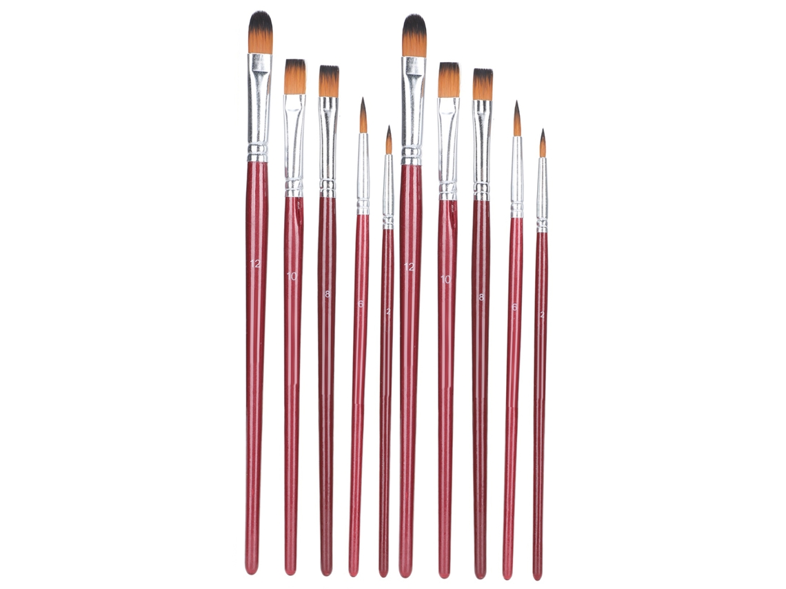Juego De 10 Pinceles De Arte Para Óleo, Acrílico, Acuarela, Gouache Y Pintura - Borgoña