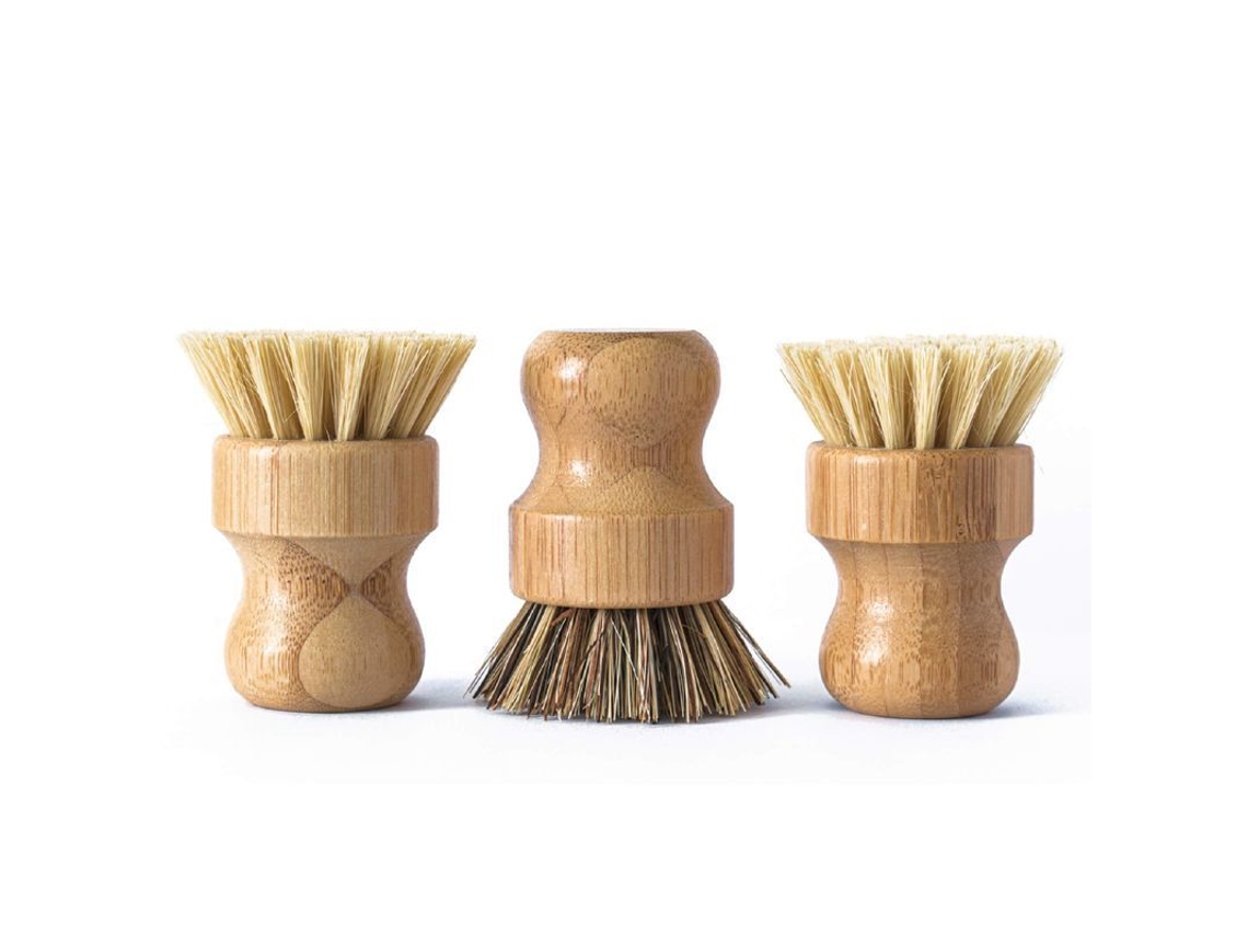 Cepillo Para Platos De Bambú Natural Con Cerdas Vegetales, 3 Unidades, Umr