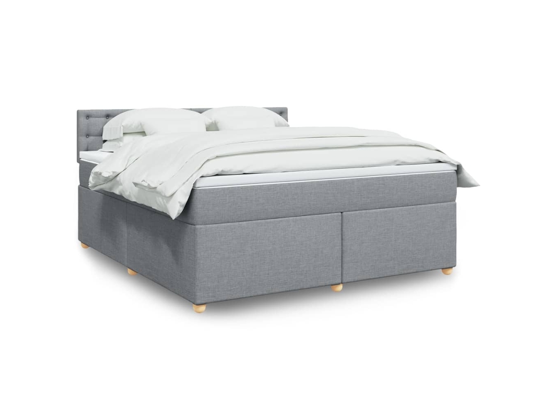 Cama Box Spring Con Colchón Tela Gris Claro 180x200 Cm