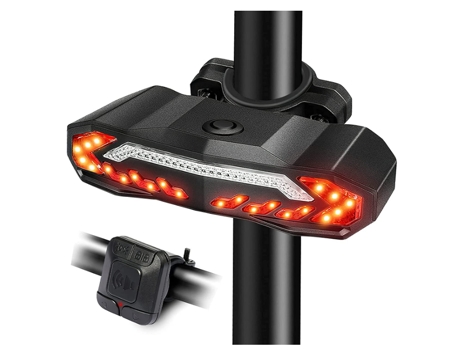 Luces de Bicicleta con Intermitentes, Recargables con Control Remoto, Luces de Freno Automáticas con Función de Timbre Eléctrico - Negro CHRONUS