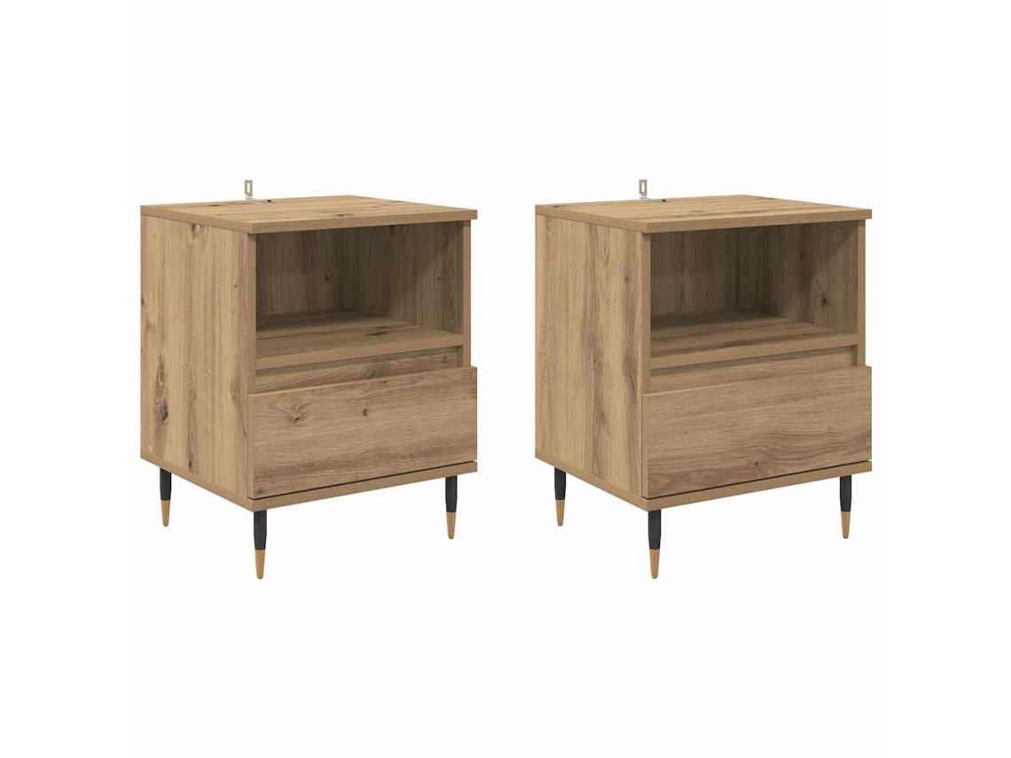 Juego de mesita de noche de 2 piezas hecha a mano de roble 40x35x50 cm MAISON EXCLUSIVE