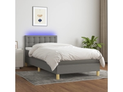Cama Box Spring Con Colchón Y Led Tela Gris Oscuro 100x200 Cm