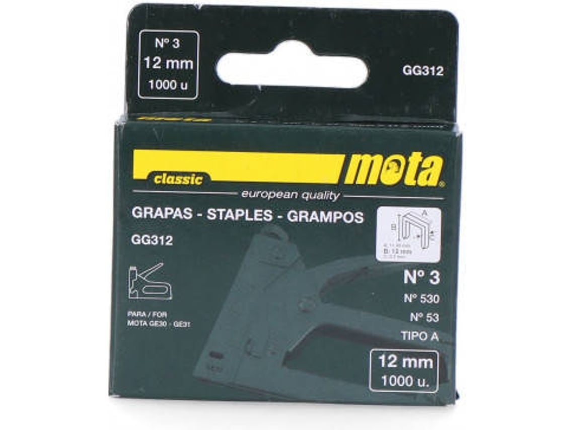Grapas Número 3 de 12Mm 1000 Uni Gg312 MOTA HERRAMIENTAS