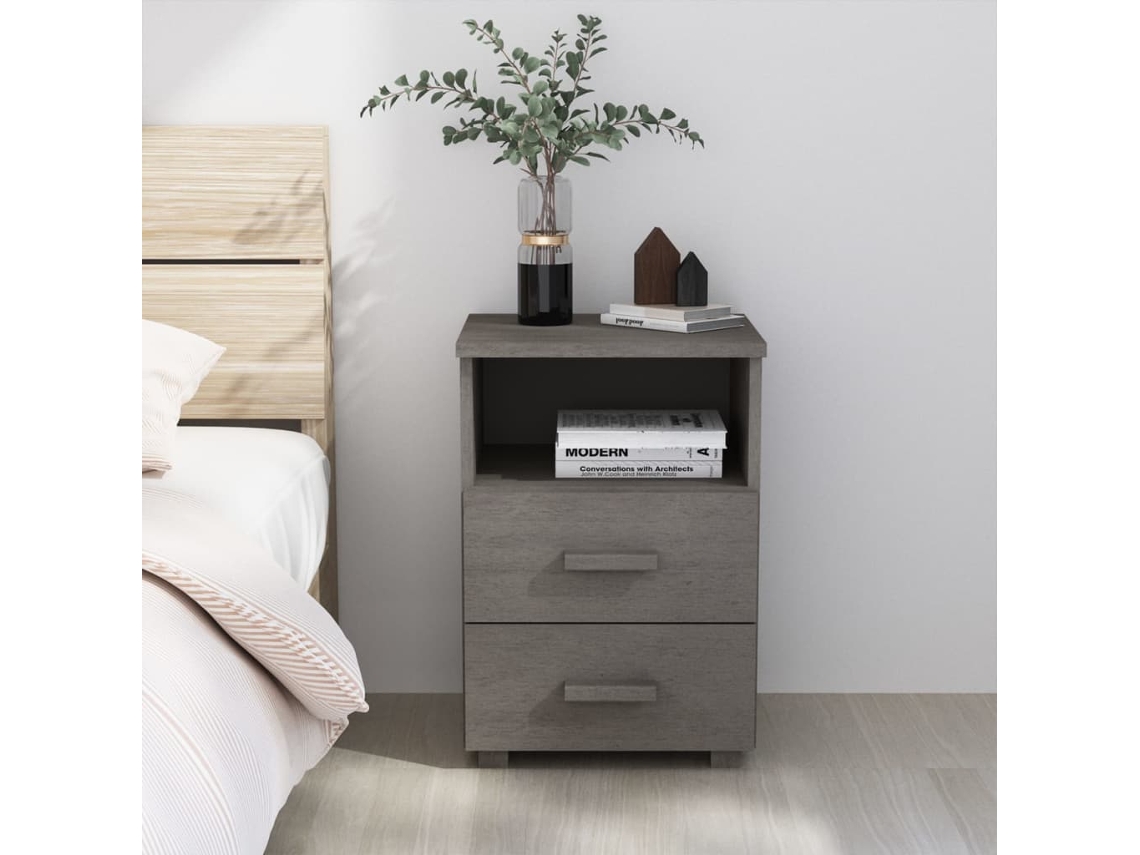 Mesa de Cabeceira LOVELY HOME Mesinha Hamar 40X35X62 Cm Pinho Maciço Cinza-Claro