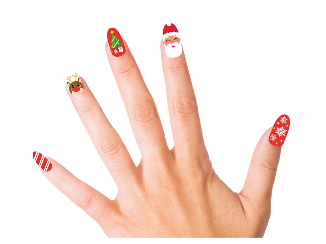 Pack de 10 Uñas Figuras Navideñas con adhesivo