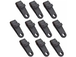 Clips para toldo Omni 10 negros, ideales para camping, caravanas y jardines. Cuentan con un exclusivo cierre de seguridad y están fabricados en material ABS resistente.