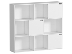 Librería blanca con 9 cajones, 3 puertas y 6 estantes