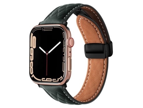 Correa de reloj inteligente para Apple Watch Ultra 49 mm Correa de cuero con hebilla plegable y rombos (verde)