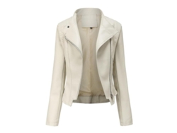 2026-chaqueta Corta Cuero Pu Para Mujer Biker Cremallera Slim Fit Casual Todos Los Usos S Crema